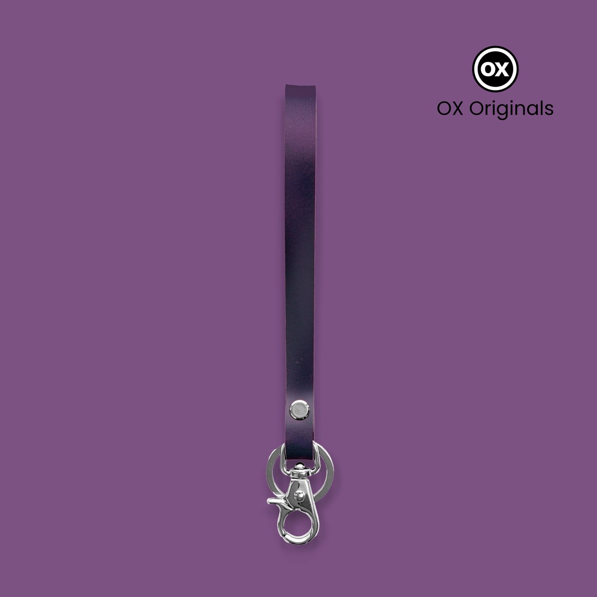 OX Originals - Luxe Leren Polsband - Wristlet - Sleutelhanger - Donkerpaars - Chroom