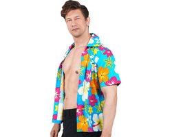 Zebra & Friends Hawaii Blouse Mannen - 100% Katoen - Maat XL - Tropical Hawaii Shirt Heren - Carnavalskleding - Hawaii hemd - Tropisch Kostuum - Bloemen - Meerkleurig - Blauw - Schlagerfestival