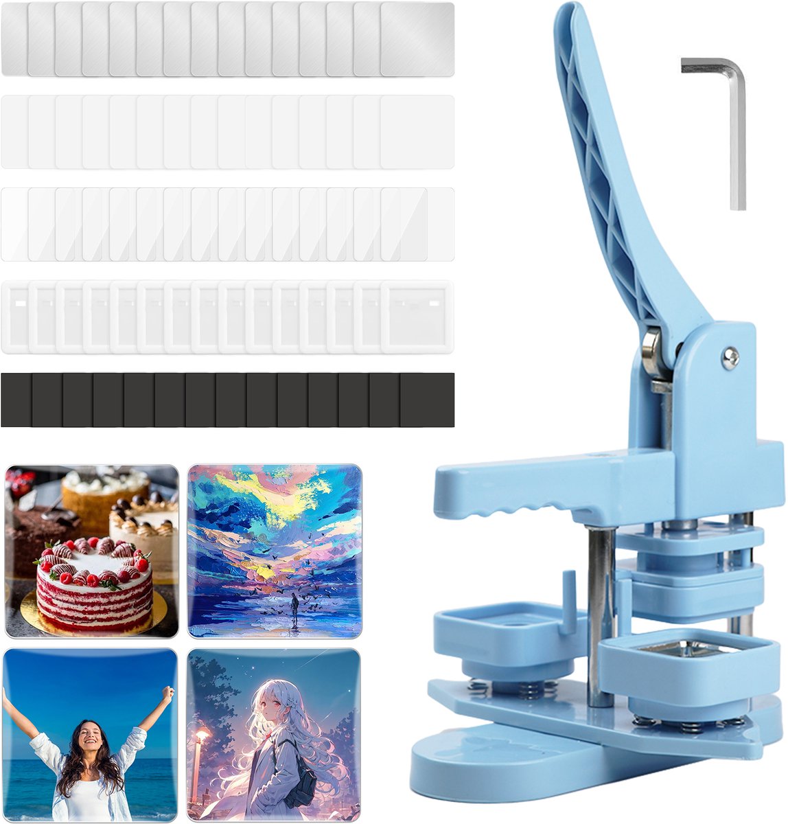 Creatorally Vierkante Penning Magneet Maakset - 50 x 50 mm - Magneetbadge met 100 sets accessoires - Fridge Magnets Badge Maker Machine - Buttonmachine - Pin maker - Button Maker - Blauw