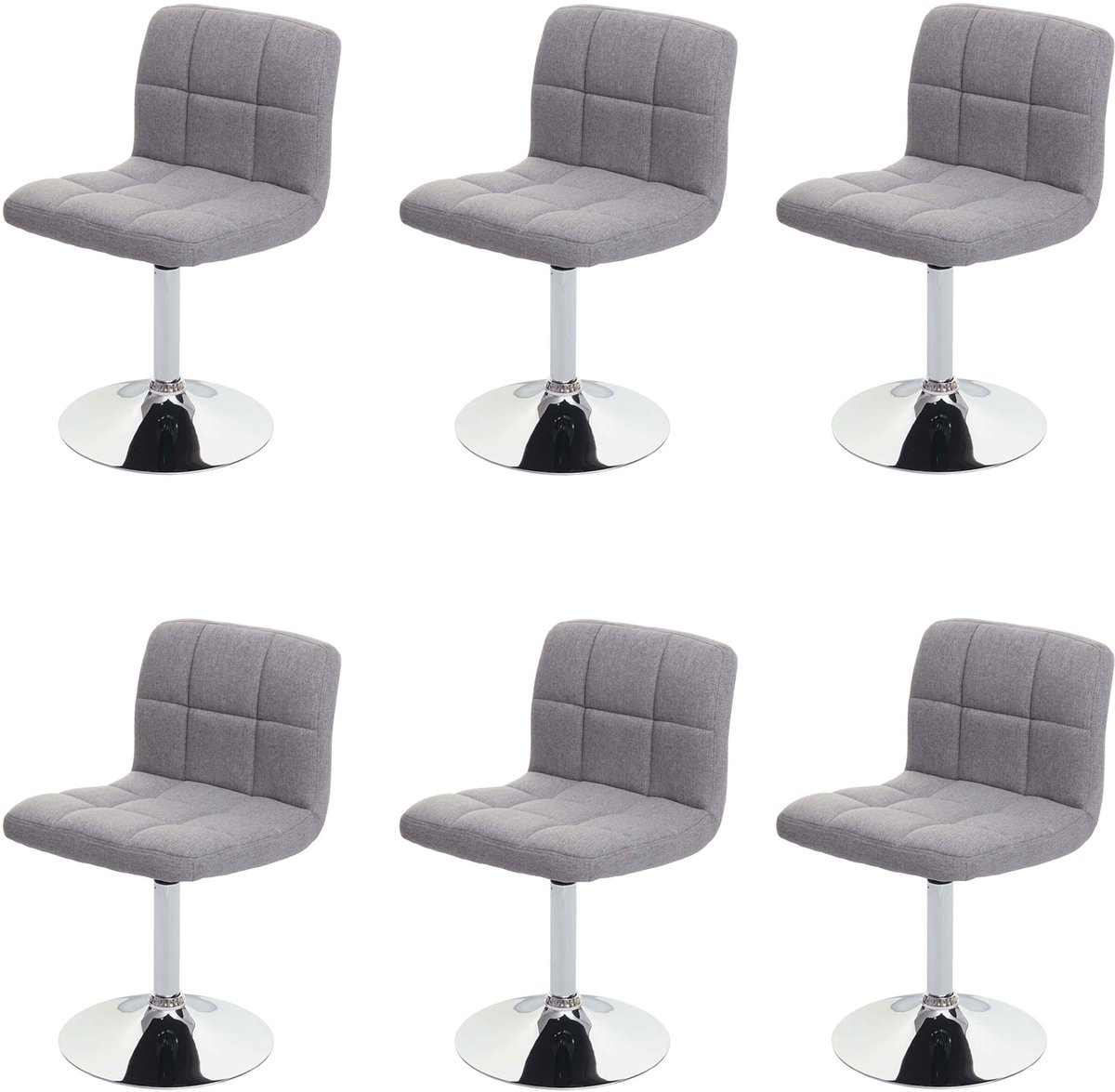 MCW Set van 6 Kavala eetkamerstoelen, keukenstoelen, stof/textiel, verchroomd, draaibaar, MVG-gecertificeerd ~ lichtgrijs