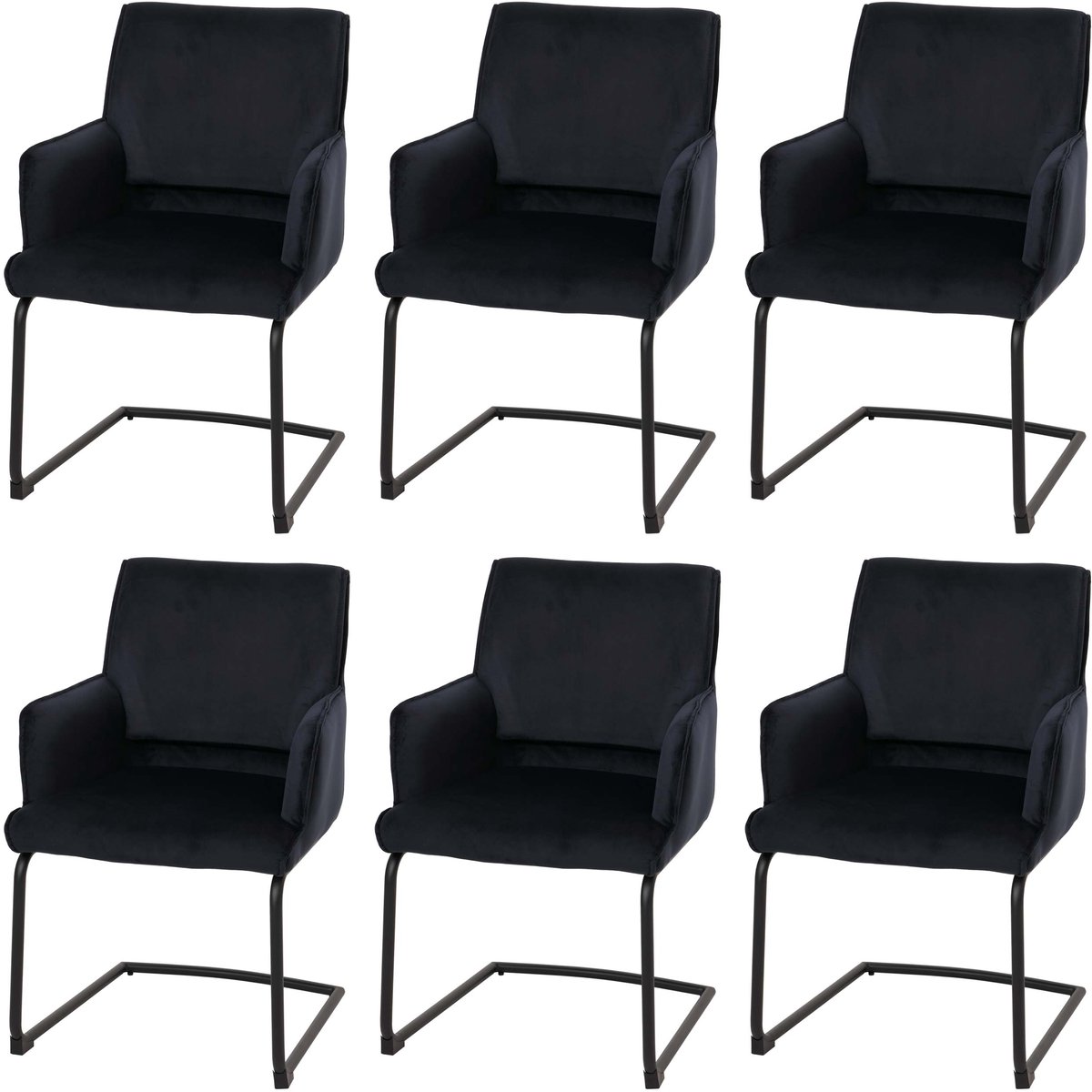 Set van 6 sledestoelen MCW-N60, eetkamerstoel, keukenstoel, stoel, stof/textiel ~ antracietblauw