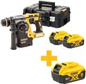 Gele en zwarte DeWalt SDS-plus combihamer met 3 accu's en een zwarte TSTAK koffer.