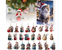 Adventskalender 2025 - Adventskalender 2025 - Leuke Kat Adventskalender - 24 Dagen - Kerst Countdown Kalender - Adventskalender 2025 - 2D Acryl Set Hanger