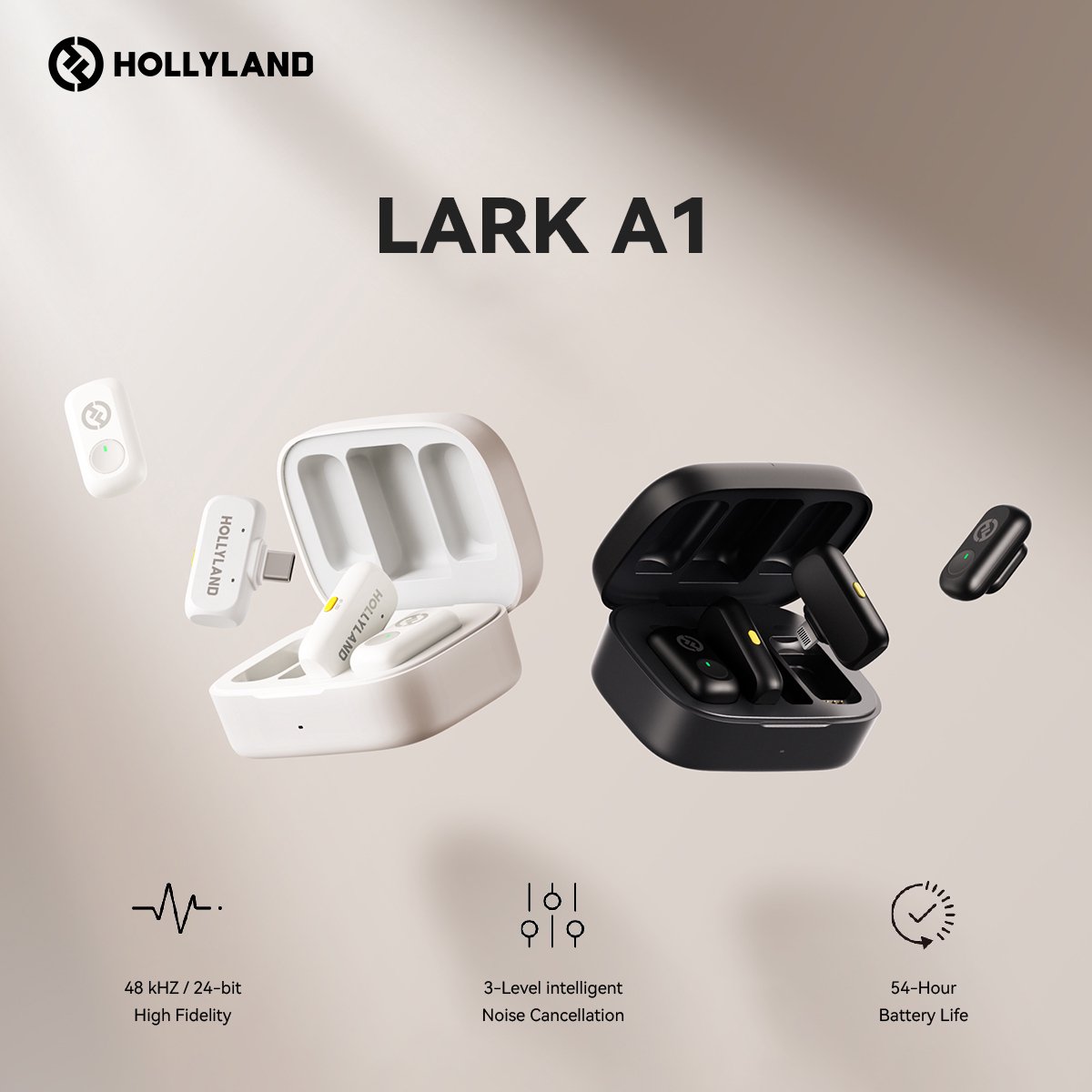 Hollyland LARK A1 Combo Mini Wireless Microphone for iPhone and Android (2 TX + USB-C RX + Lightning RX + Charging Case), Magnetic Mic for YouTube, TikTok, Podcasts, Vlogging (Black) thumbnail 2