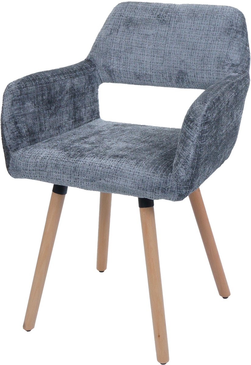 MCW Eetkamerstoel MCW-A50 II, keukenstoel, gestoffeerde stoel, hout, stof/textiel, chenille (465 g/m²) MVG ~ donkergrijs