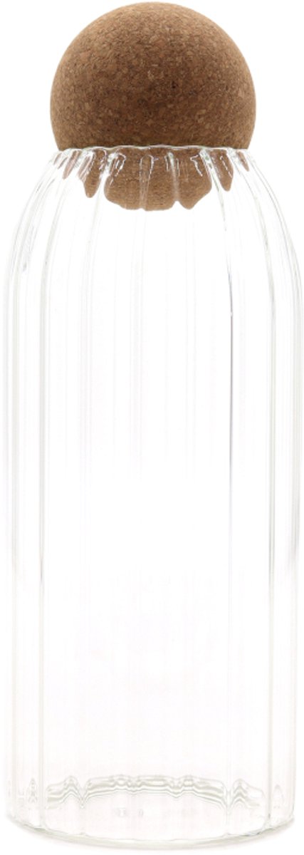 Cottage Kurkballetje Glazen Pot - Geribbeld - 20cm