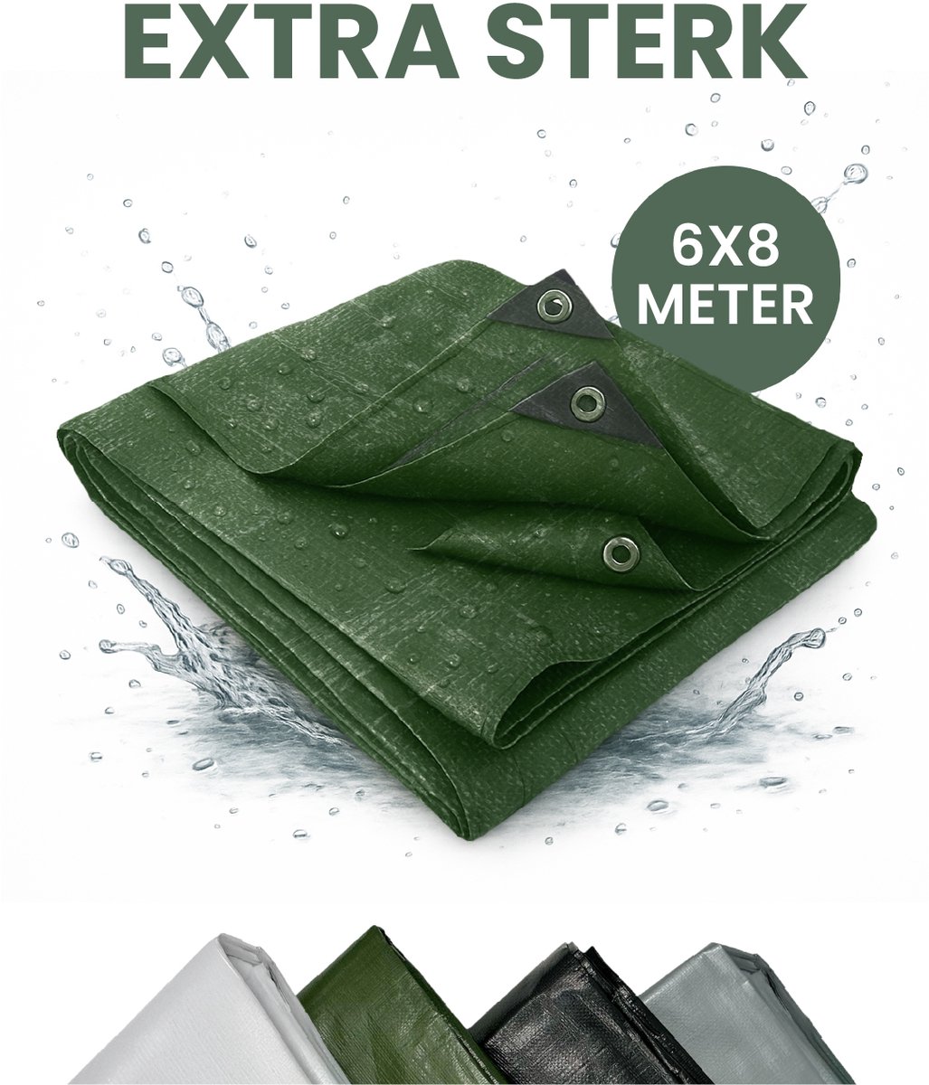 STACK® Extra Sterk Afdekzeil - 6x8m - Donker Groen - 150G/M2 - Waterdicht Bouwzeil & Zeildoek - Zeil Met Ringen - Beschermhoes & Afdekhoes voor Zwembad,Tuin Set,Motor,Scooter,Fietsen,Aanhangwagen,Scootmobiel,BBQ accesoires - Auto Hoes Bescherming