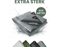 STACK® Extra Sterk Afdekzeil - 4x5m - Grijs - 150G/M2 - Waterdicht Bouwzeil & Zeildoek - Zeil Met Ringen - Beschermhoes & Afdekhoes voor Zwembad,Tuin Set,Motor,Scooter,Fietsen,Aanhangwagen,Scootmobiel,BBQ accesoires - Auto Hoes Bescherming