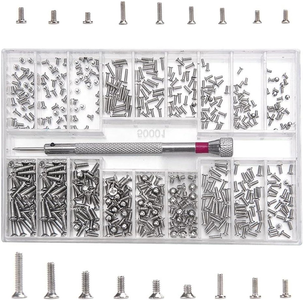 Premium Micro Repair Screw Kit - 500 stuks voor Horloges, Brillen, Computers - Roestvrijstalen Schroeven Schroevendraaier - Zilverkleurig