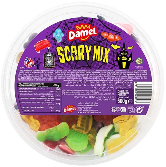 DAMEL Halloween snoep halloween candy mix Griezel snoep - Halloween traktatie - Halloween decoratie - Halloween versiering - SnoepgoedSCARY MIX PANDERETA HALLOWEEN 2X500G