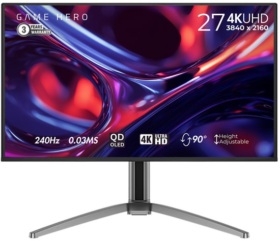 GAME HERO® 27 inch 4K QD-OLED 0.03 ms Gaming Monitor - 240Hz