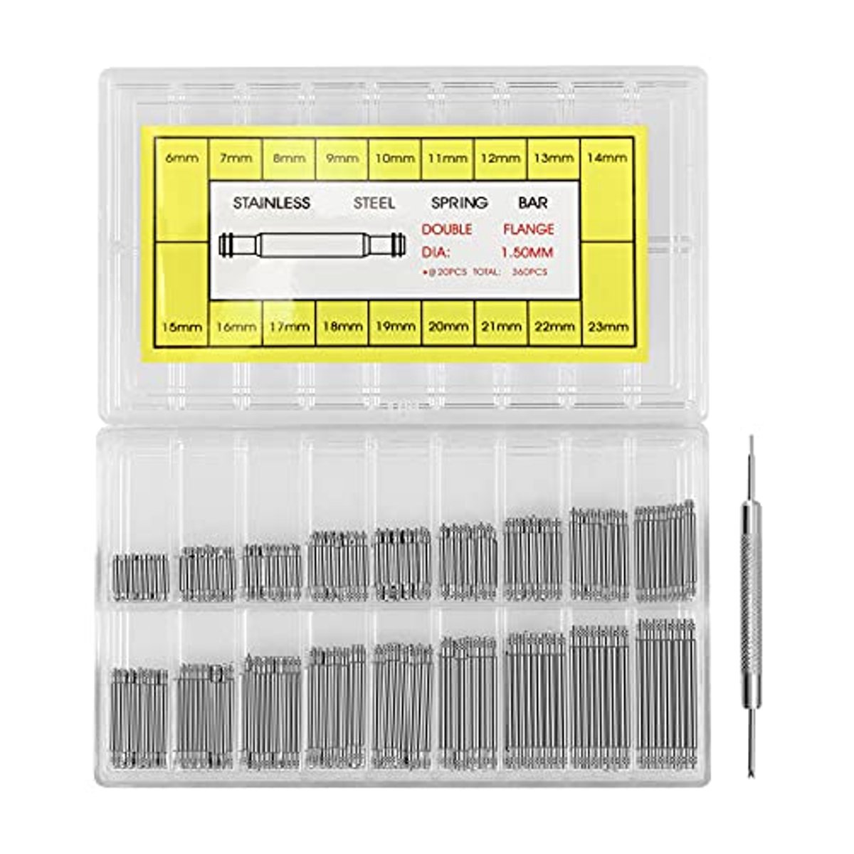 360-delige premium roestvrijstalen veerstangen set voor horloge reparatie - 18 verschillende maten