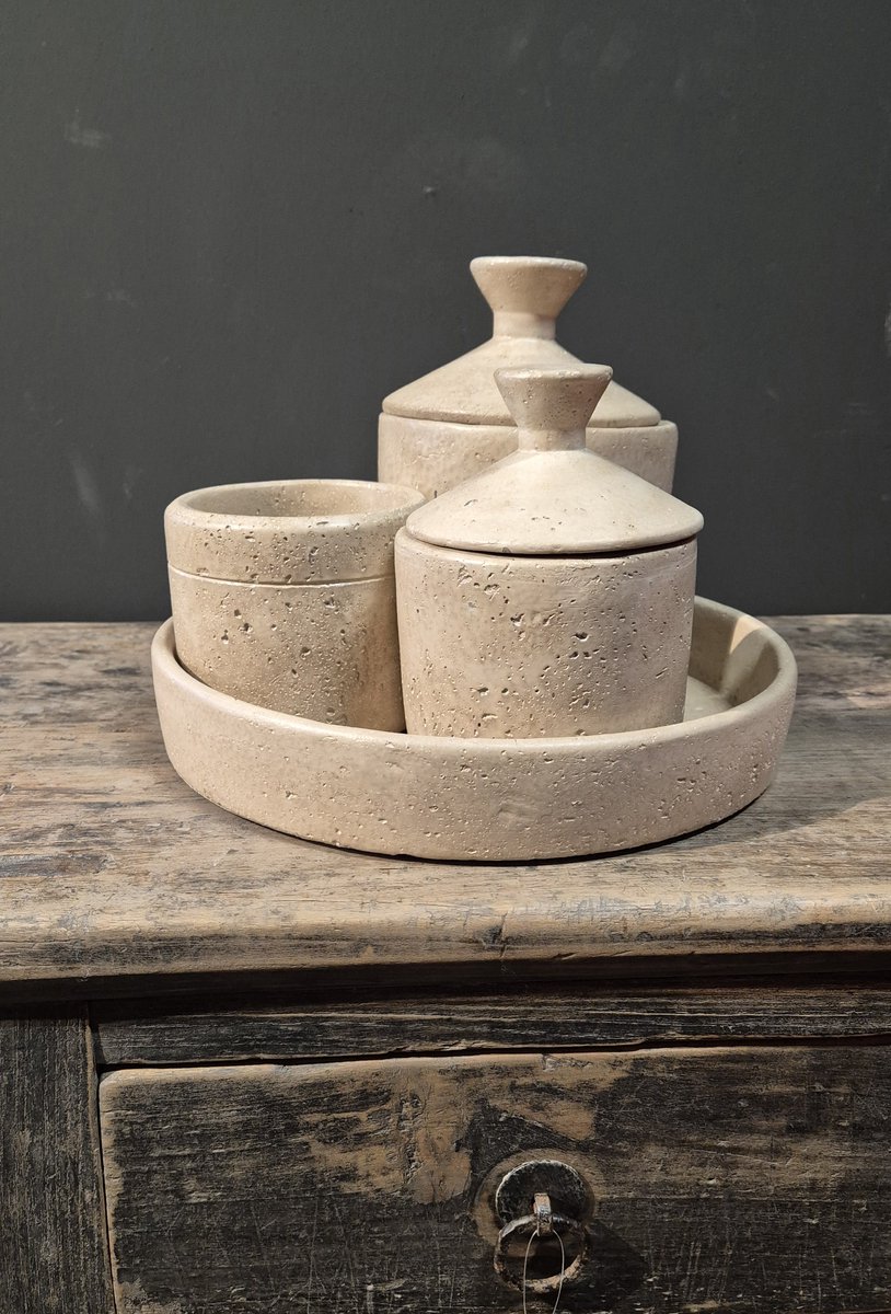 Mix en Match - Schaal - Decoratiepleau - Set met 3 bijpassende potten - Landelijk - Beige - 28x5cm