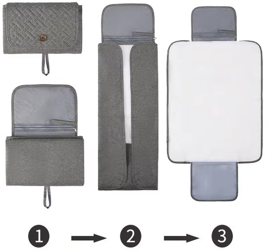 Baby verschoonmat Groot - Grijs - Luxe - baby’s en peuters 0-3 jaar - waterdicht, hoge kwaliteit met extra vakken - 70×54 cm (ingevouwen 17×26 cm) van Merkloos — afbeelding 5