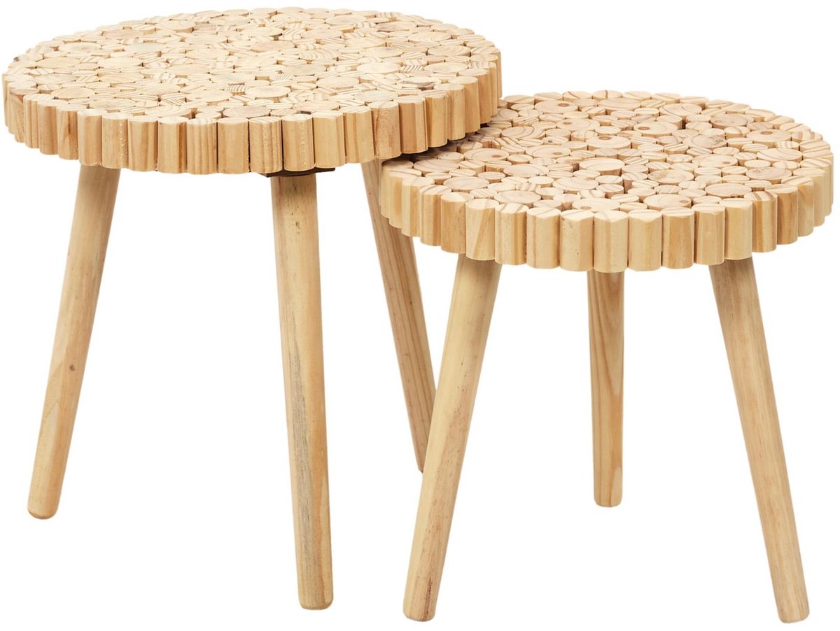 HOME DECO FACTORY Bijzettafel - 2x stuks - hout - metaal - verschillende hoogtes Lichtbruin