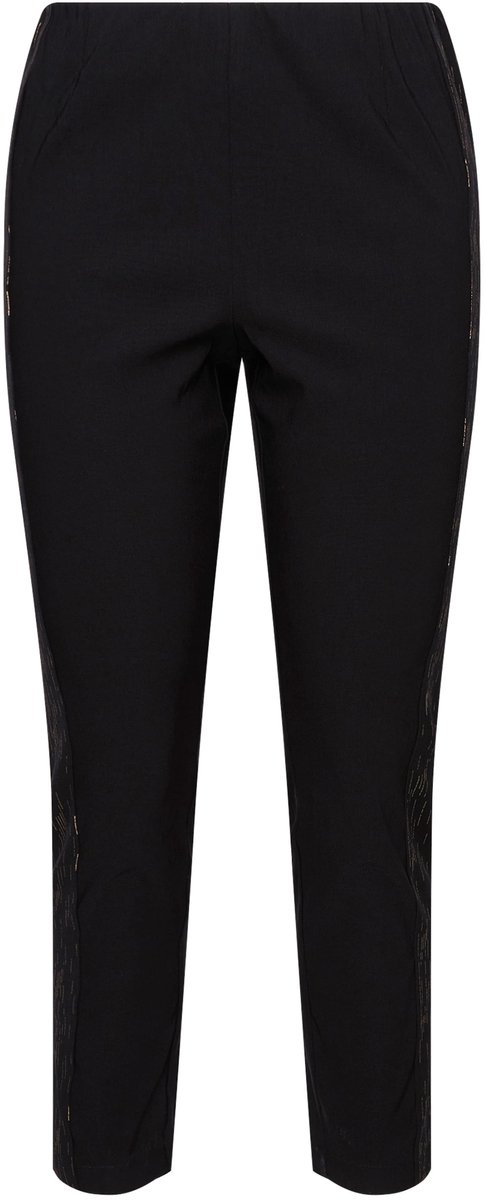 MIAMODA - Dames - Bengaline broek elastische Slim Fit metallic print - Zwart - Maat 60