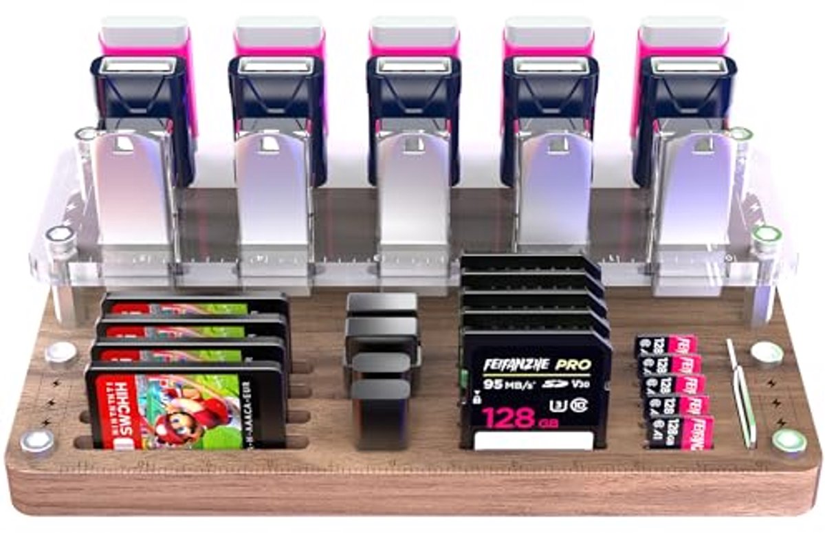 Houten Geheugenkaart Houder voor SD/TF Kaarten en USB Drives - Compact en Stijlvol