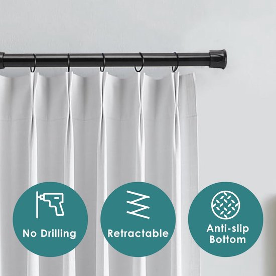 Gordijnroede, 70-140 cm, mat zwart, 16 mm, gordijnroede uittrekbare gordijnroede met houders, stabiele gordijnroedeset voor slaapkamer, woonkamer, keuken