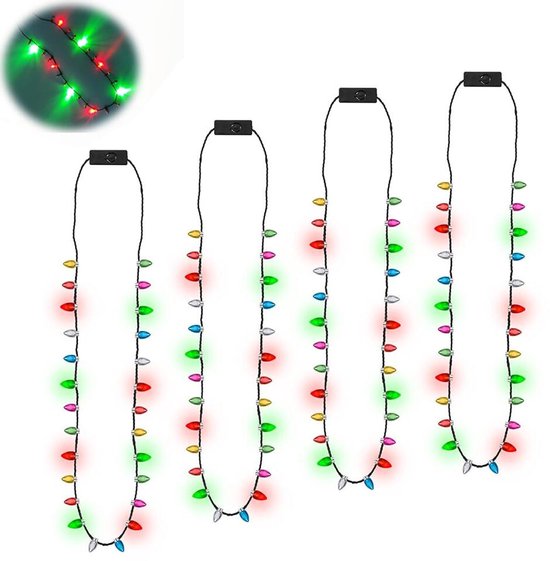 4x Kerst Entertainment Light Up Ketting - 84cm - Lichtgevende LED Kerstlamp Ketting - Kerst led halsketting - Kerstaccessoires Kerstdecoraties - Voor Kinderen volwassenen - Kerstfeest Benodigdheden - Voor Feest, Kerst, Halloween en Bruiloft Decoratie