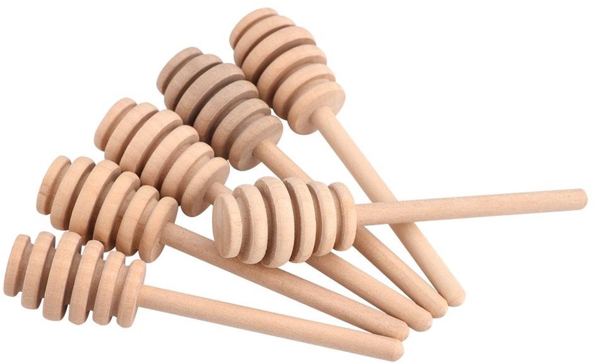 Fdit 50pcs/set Household Wood Portable Mini Jam Honey Dipper Jar Dispenser Collecting Stirring Stick Mino Dispenser Drizzle Honey (10.5cm)
