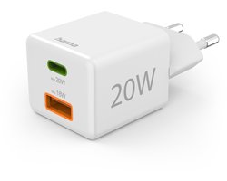 Hama 20W Snellader - 1x USB-C PD, 1x USB-A QC - mini - Wit