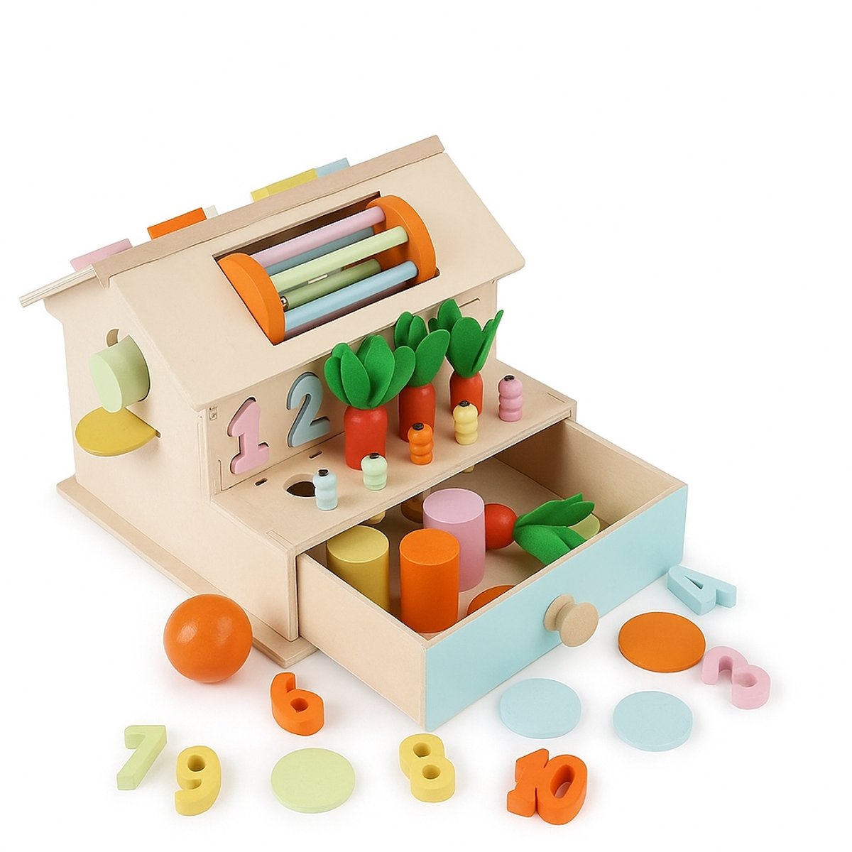 Montessori Houten Kassa Speelgoed – Winkel Speelset voor Peuters | Educatief Rollenspel & Leren Tellen | Inclusief Geld & Groenten
