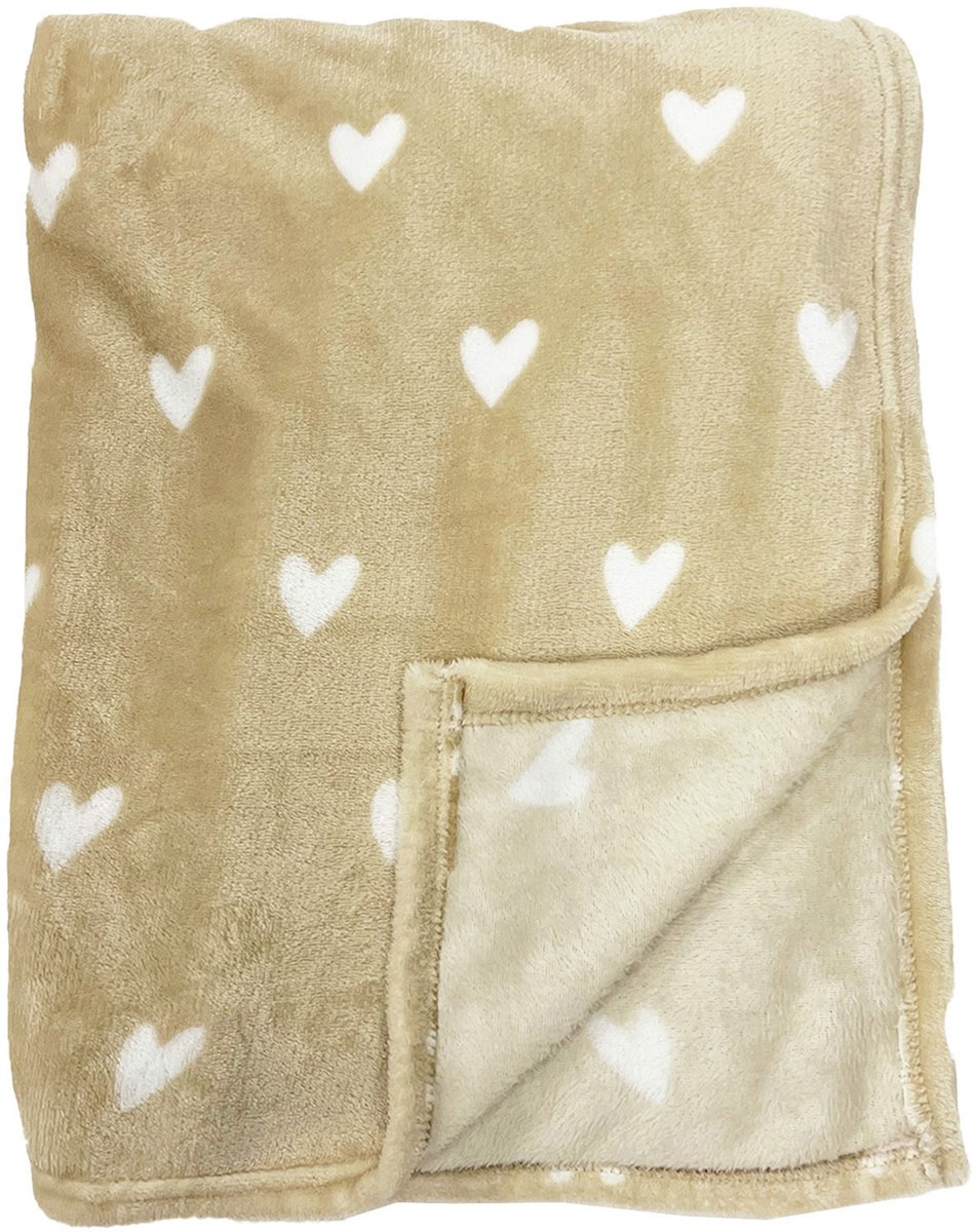 Textino HARTJES - plaid 140x180 cm - met hartjes - Bleached Sand - Beige Lichtbeige