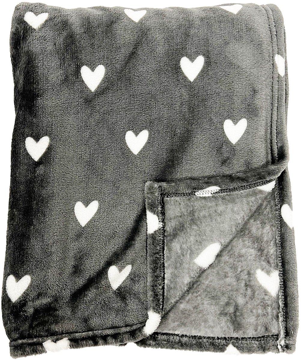 Textino - HARTJES - plaid 140x180 cm - met hartjes - Charcoal Gray - antraciet