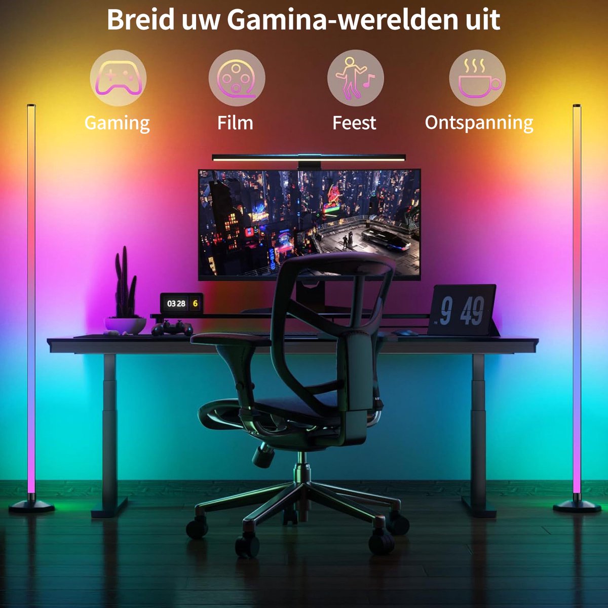 Rayofi LED Staande Lamp- 147 cm - LED vloerlamp dimbaar RGBIC - Instelbare warmwitte/koelwitte kleurtemperatuur - Synchroniseert met muziek - Creëer de perfecte sfeer voor slaapkamers, woonkamers en speelkamers thumbnail 8