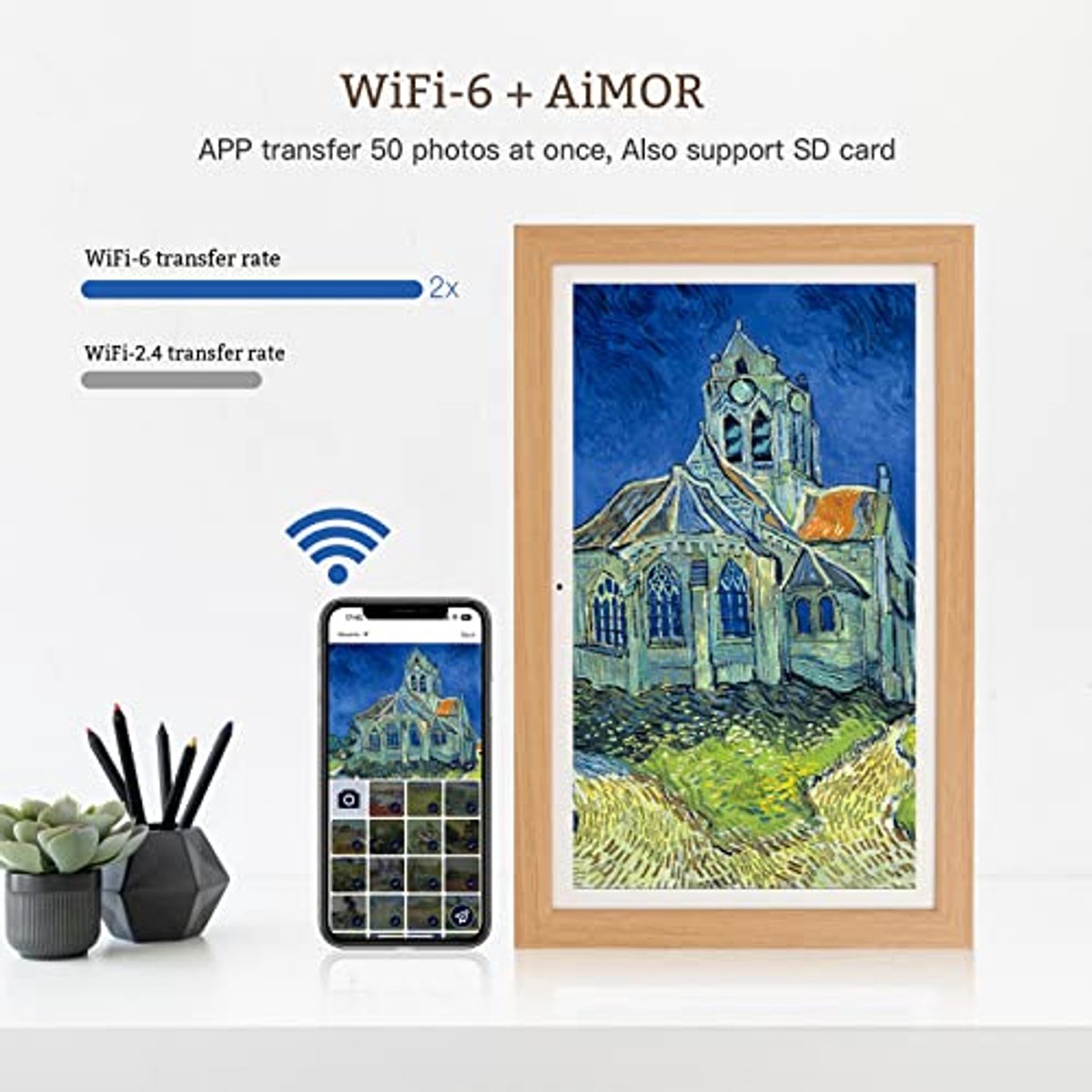 Grote Digitale Fotolijst 21,5 inch - Full HD Touchscreen - WiFi Fotos Frame met 32 GB Opslag