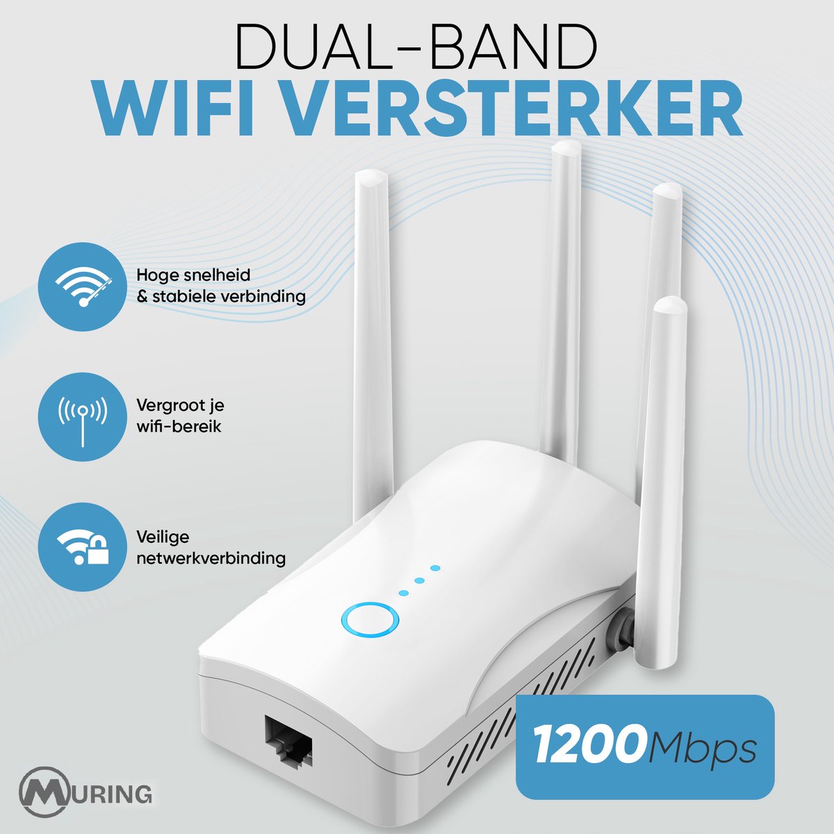 Muring WiFi Versterker Dual Band 1200 Mbps - 4 Antennes thumbnail 4
