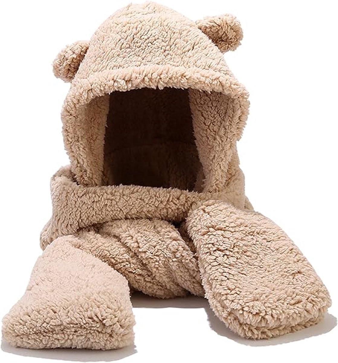 Daity Winter berenoor lamsvel capuchon sjaal, muts, sjaal, handschoenen drie-in-één capuchon sjaal, unisex