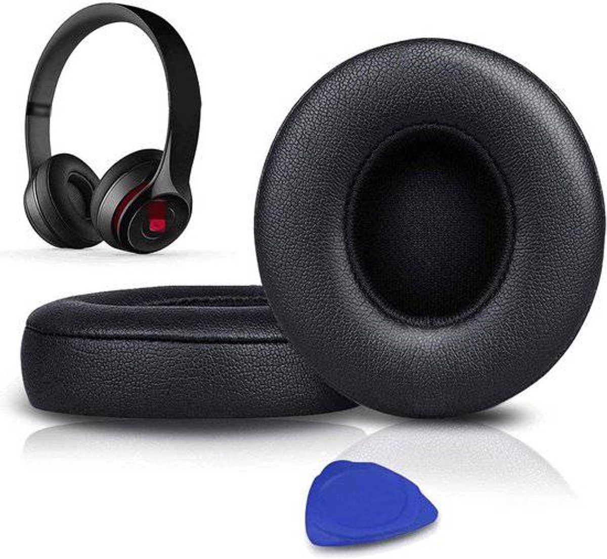 Vervangende oorkussens Geschikt voor Beats Solo 2 en Solo 3 draadloze on-ear hoofdtelefoons, Solo2 Solo3 oorkussens in zacht proteïneleer met extra dikte - Zwart