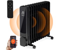 Elektrische Olieradiator 2500 W 11 elementen 3 vermogens met afstandsbediening & wifi-app Zwart