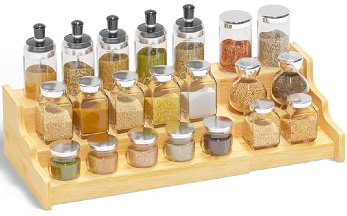 Uittrekbaar kruidenrek van bamboe – 3 niveaus voor keuken en badkamer