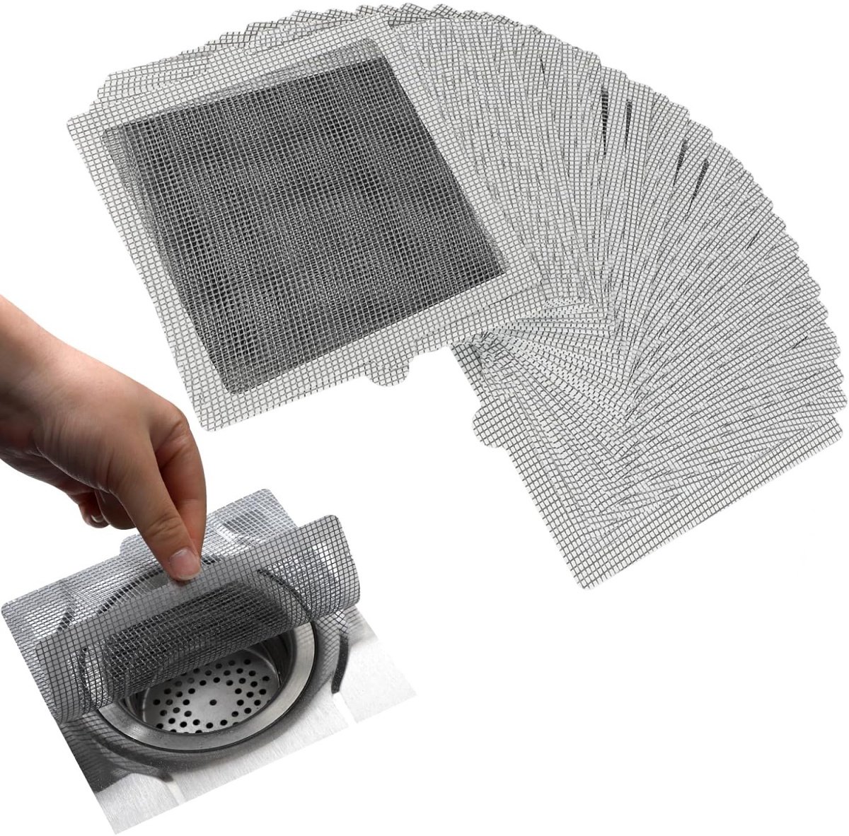QTTVBTNA -40 Stuks Zelfklevende Afvoer Haarvangers – 15x15 cm Wegwerp Filters voor Douche en Keuken – Flexibel Fiberglas Net tegen Verstopping, Hygiënisch en Gemakkelijk te Verwijderen