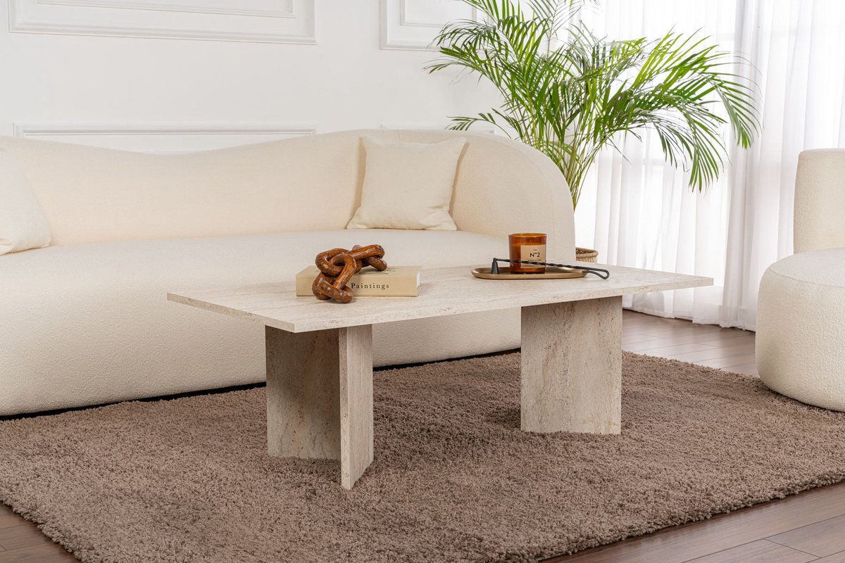 Skye Decor Sabin Travertine Salontafel - Modern & Stijlvol Design voor de Woonkamer - Rechthoekig - 119x60 cm