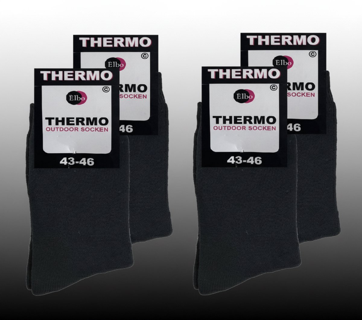 Thermo sokken ByElbo – 4pack – maat 43-46 – badstof voering – zwart - Sport Thermo Sok - Thermisch - Warm Sock - Wandelsokken - Schaatssokken - Winter Ski sokken -