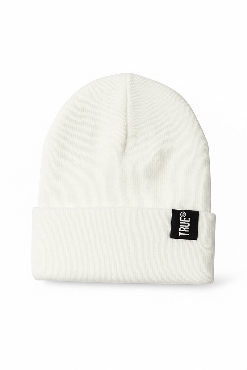 TRUE beanie - Witte Unisex Wintermuts - Warm & Winddicht - Katoen/Acryl - Comfortabele gebreide muts