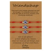 Vriendschapsarmbandjes voor 3 "Vriendschap" - Evil Eye - BFF Armbandjes met Cadeau Kaartje - Rood Oogje - Elastisch Verstelbaar - Pax Amare