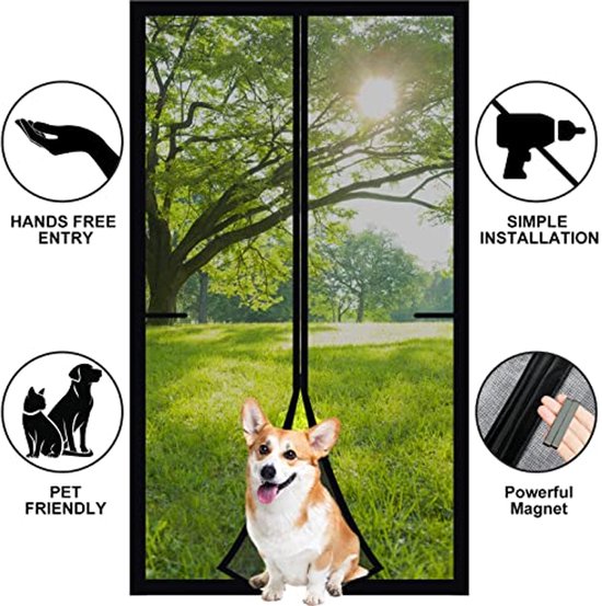 Magnetisch Vliegengaas,Anti-Muggengordijn 120 x 180 cm Automatisch Sluitend Magnetisch Scherm Deur Personaliseerbaar voor Balkondeur Terrasdeur en Kelderdeur - Zwart