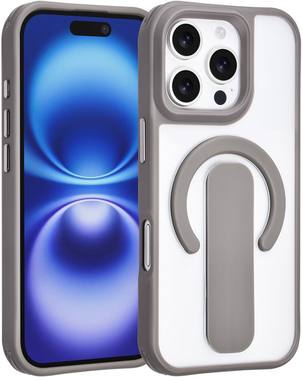 TUNIQ Anti-shock Back cover voor iPhone 16 Pro - Ingebouwde Ring Stand - Grijs