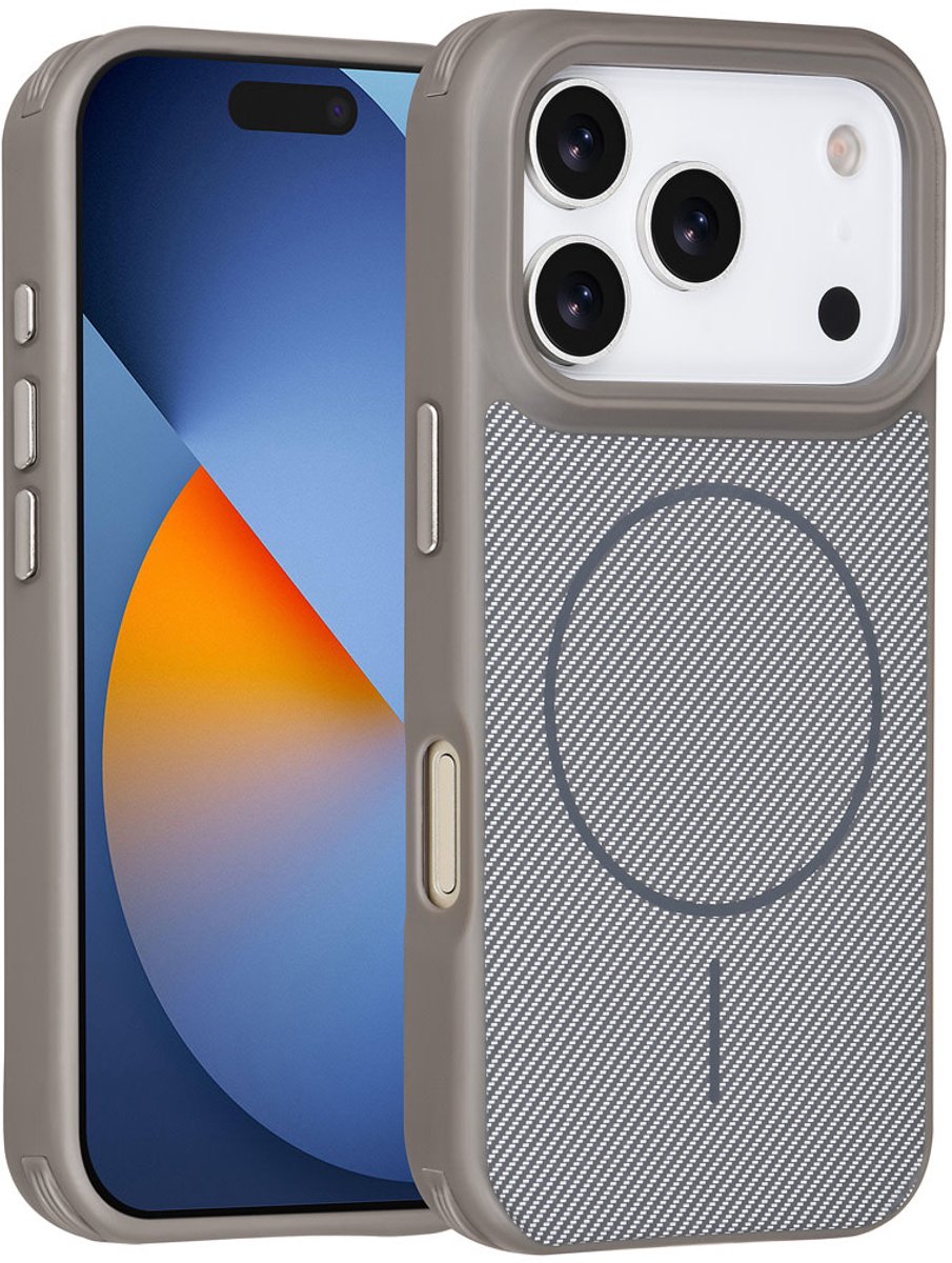 TUNIQ Back cover voor iPhone 17 Pro - MagSafe - Carbon Fiber - Antishock - Grey
