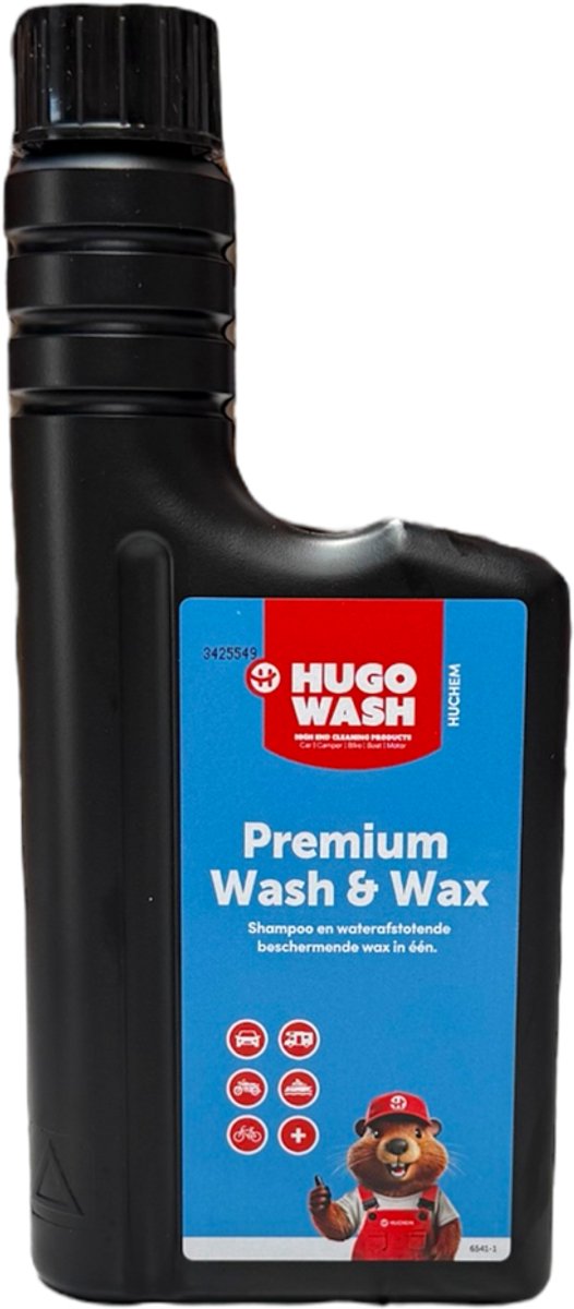 Wash & Wax | 0,5 L | 2-in-1 autoshampoo met wax & waterafstotend effect | Premium Hugo Wash