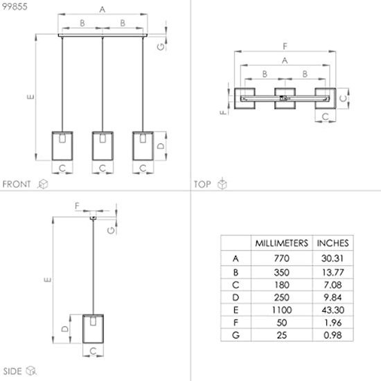 EGLO Amsfield 1 Pendant Lamp 3 Light Pendant Lamp Above