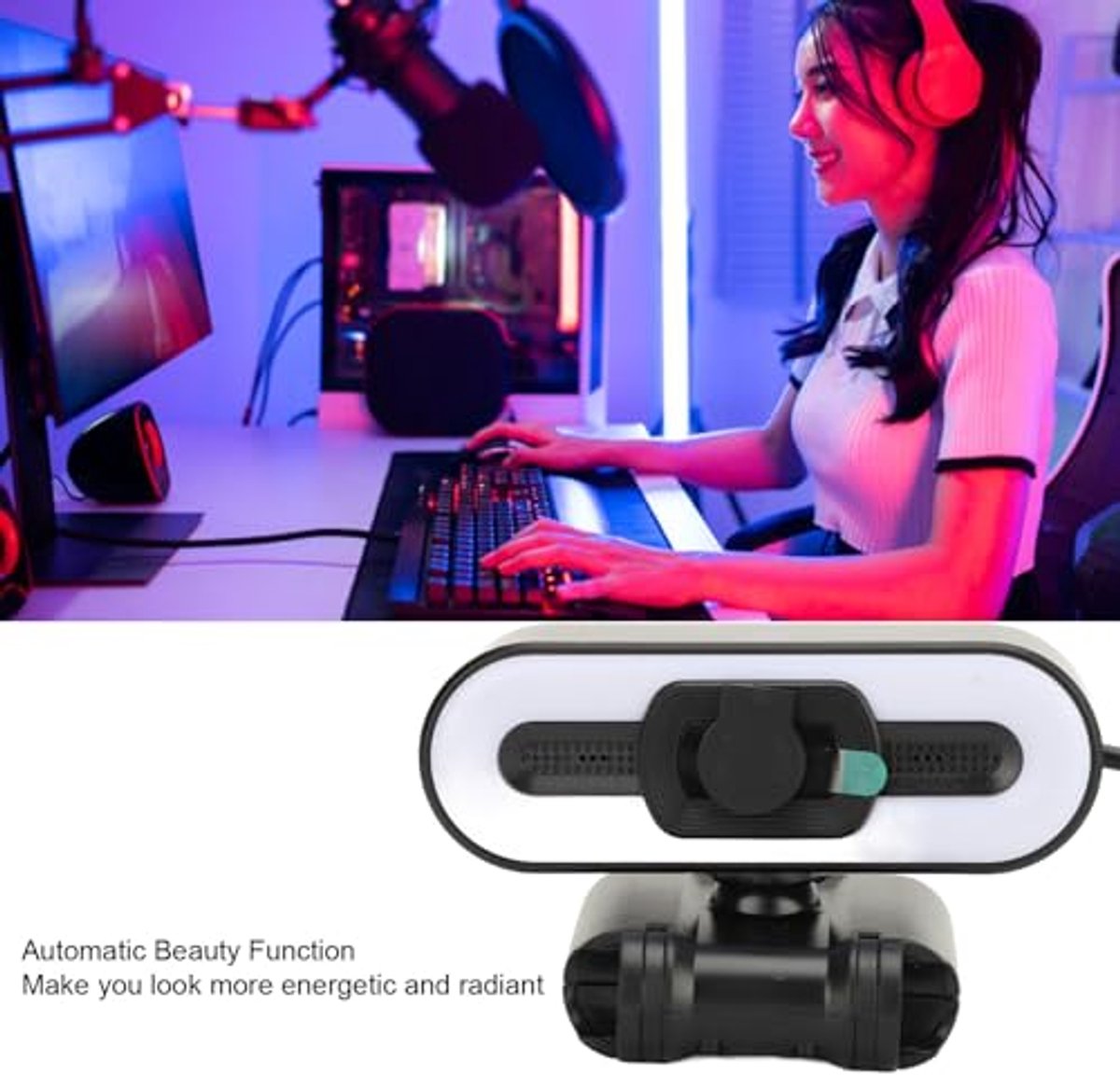 4K Webcam, 4K Webcam met Microfoon, Vullicht, USB 2.0 Poort, Car Beauty PC Camera voor Laptop, Videocamera, Live Streaming thumbnail 3