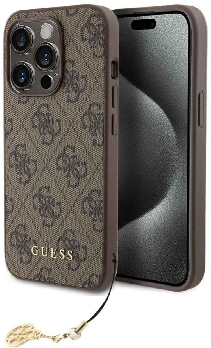 Guess 4G Charms Back Case - Geschikt voor Apple iPhone 15 Pro (6.1") - Bruin