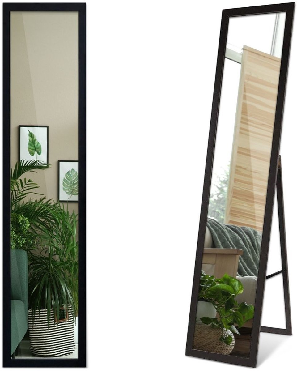 TULUP Staande Spiegel - Vrijstaande Spiegel Met Lijst - 36 cm x 156 cm - MDF Staande Spiegel Met Lijst - Staande Spiegel Met Zwarte MDF Lijst - Rechthoekige Spiegel Met Lijst - Woonkamer Staande Spiegel Met Lijst - Elegante Staande Spiegel Met Lijst