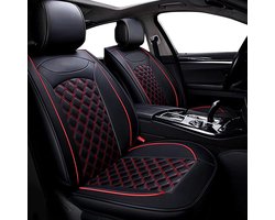 Stoelhoezen voor de auto, 2 stuks, van PU-leer, universele set, compatibel met de meeste limousines en SUV's (zwart-rood)