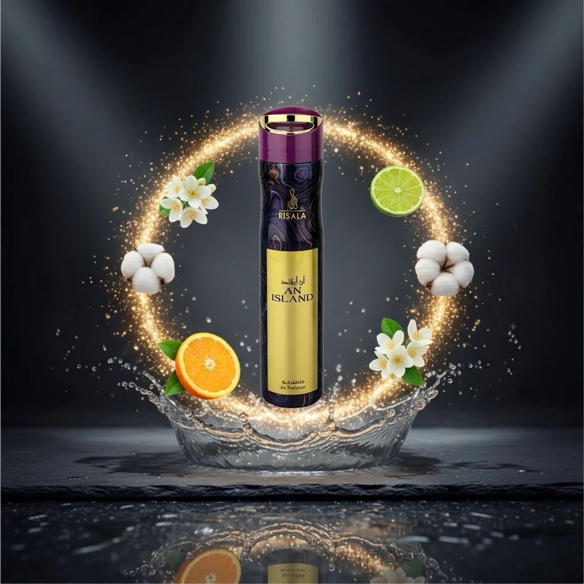 Air Freshener An Island by Risala – 300ml – Long Lasting Arabic Oriental Room Spray from Dubai – Fresh Floral, Tropical & Musk Fragrance